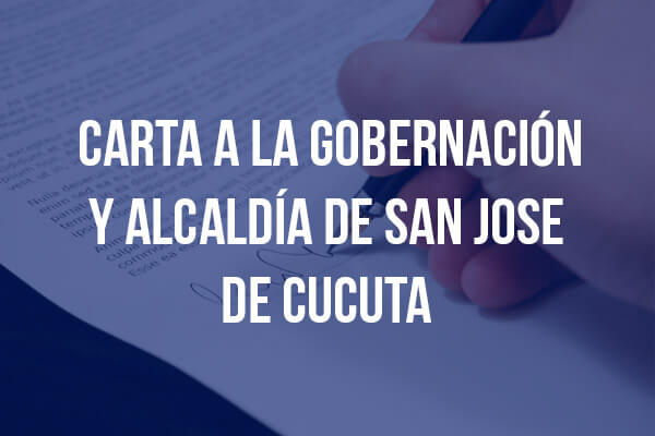 Carta a la gobernación y alcaldía de san Jose  de Cucuta